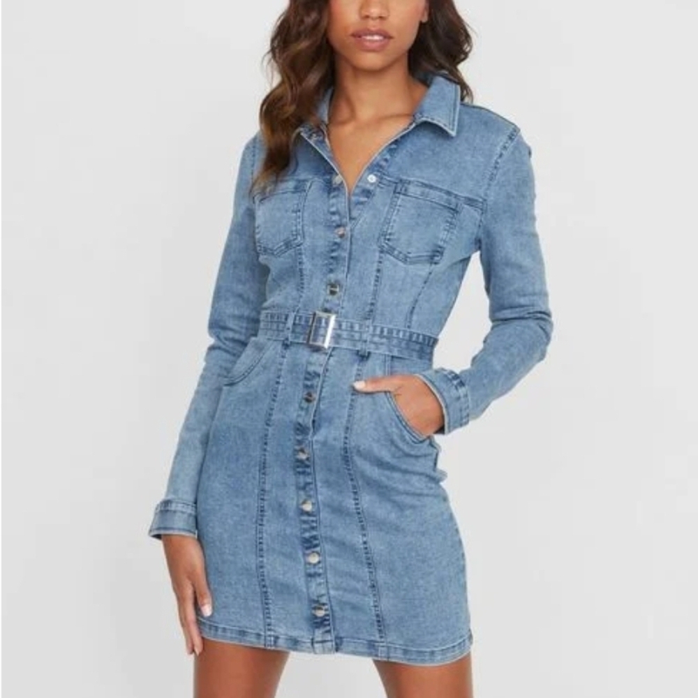 Guess Blue Denim Long Sleeve Dress